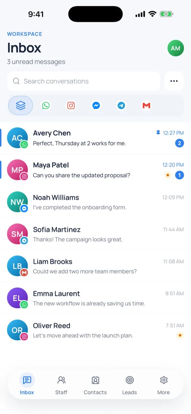 DripTell unified inbox on iPhone