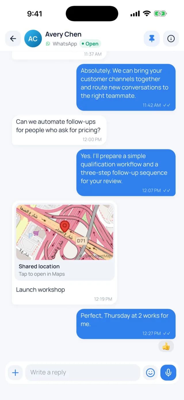 DripTell customer conversation on iPhone