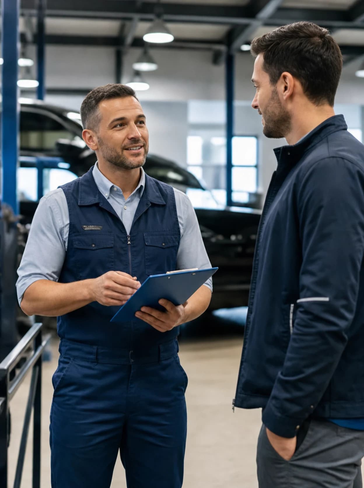 Automotive service adviser assisting a customer