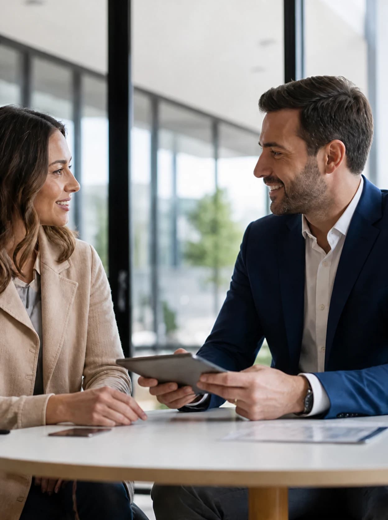 Real estate adviser discussing a property enquiry