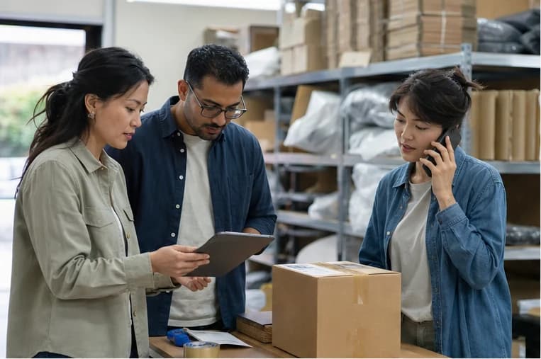 Retail team coordinating a customer order together