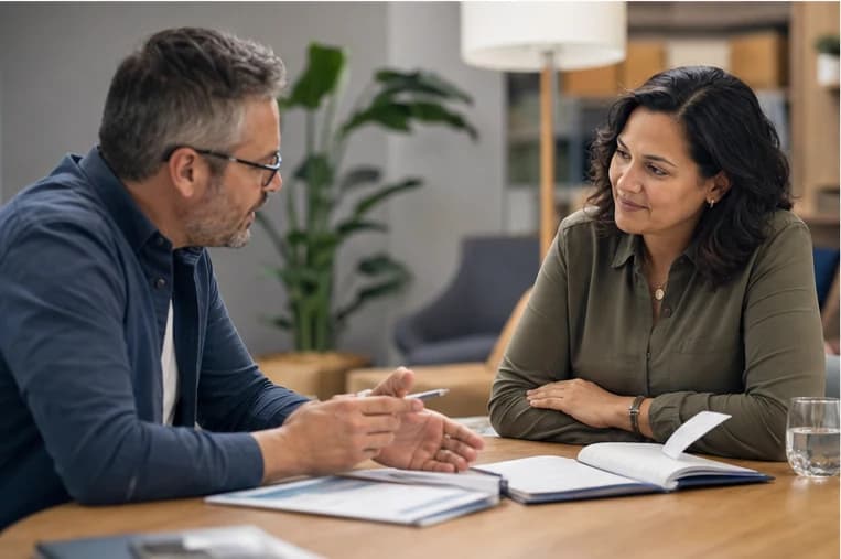 Business adviser helping a customer make a decision